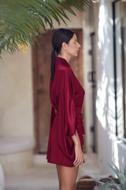 Mineko Short Silk Blend Kimono, Burgundy