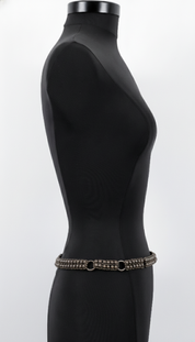 Modular Beaded Belt on a mannequin against a white background by Object & Dawn