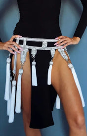Object & Dawn Beaded Amaya Modular Belt in pearl, modular fashion, worn by Marina front view 