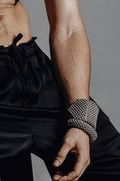 silver handcrafted modular Men's Artemisia Wide Supple Cuff by object and dawn close up