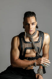 mens collection by object and dawn handcrafted beaded t-choker and yusuke beaded harness 