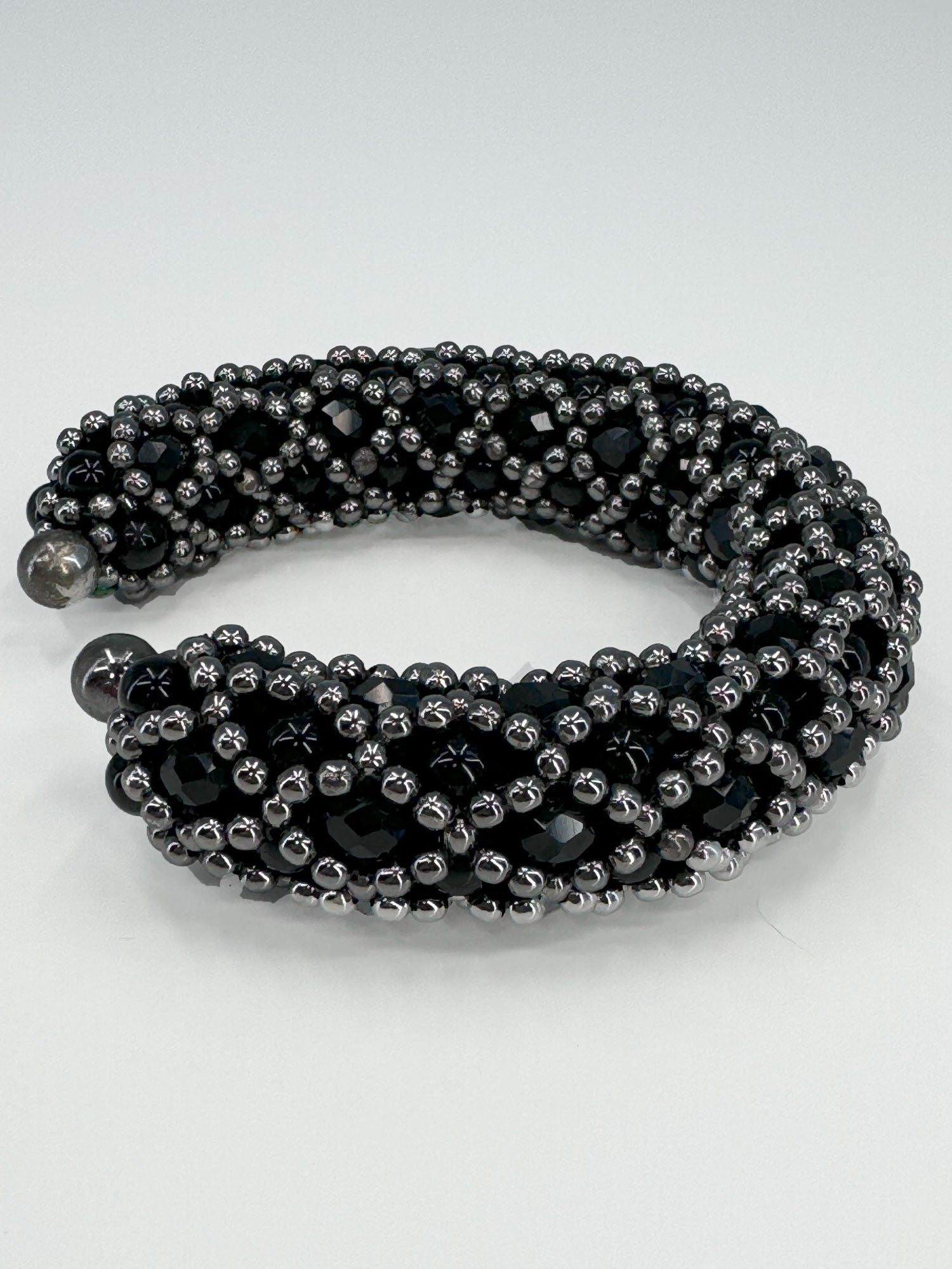 Nyx Cross-Beaded Cuff in Jet Black