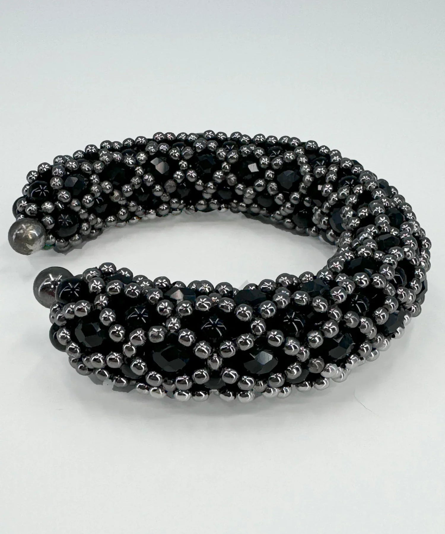 Object & Dawn Nyx Cross-Beaded Cuff in Jet Black ghost image side view