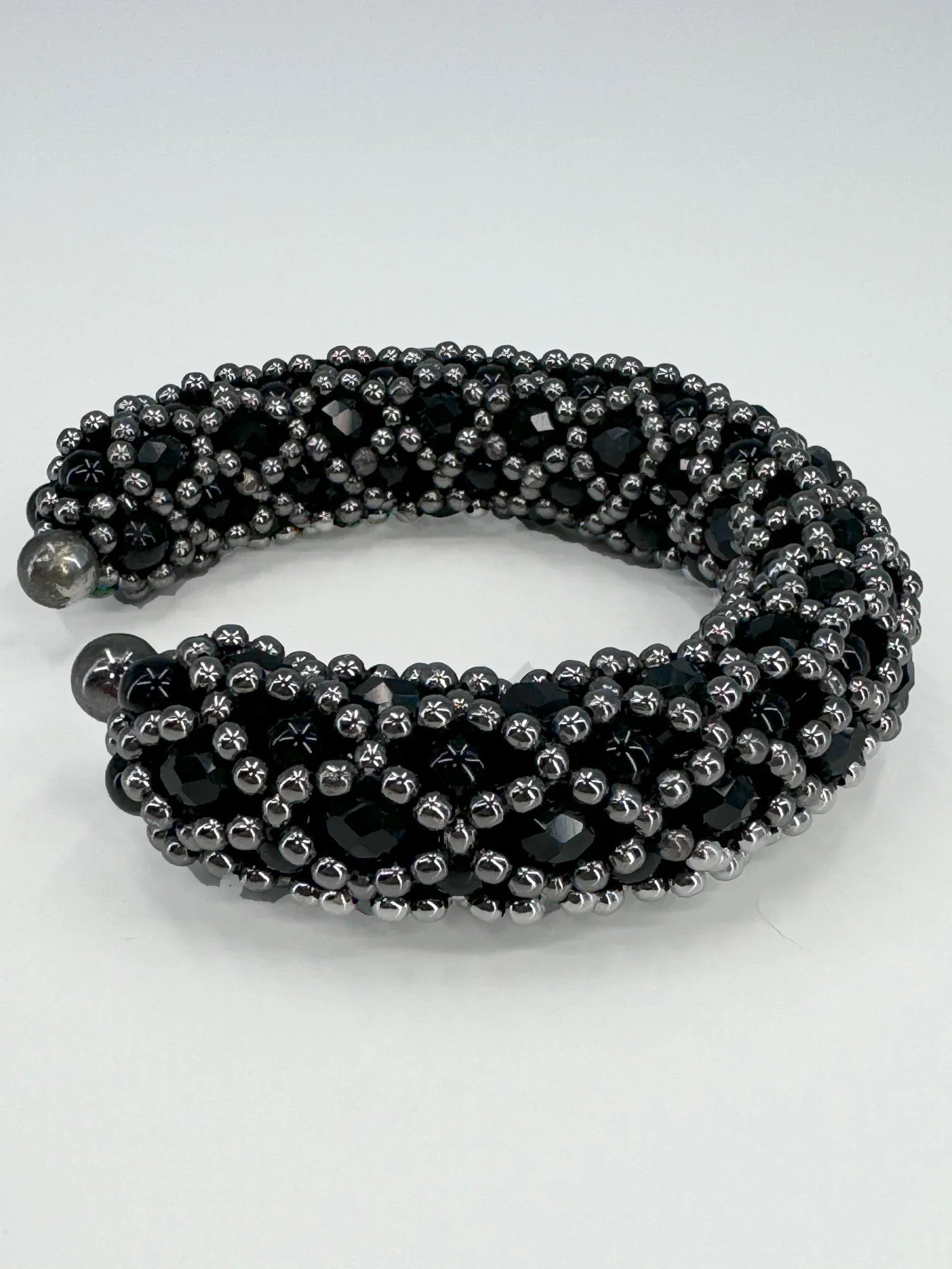 Object & Dawn Nyx Cross-Beaded Cuff in Jet Black ghost image side view