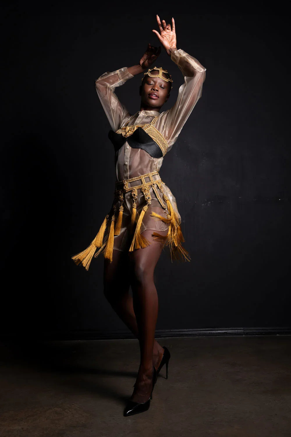 woman with transparat silk wear gold collection from object & dawn