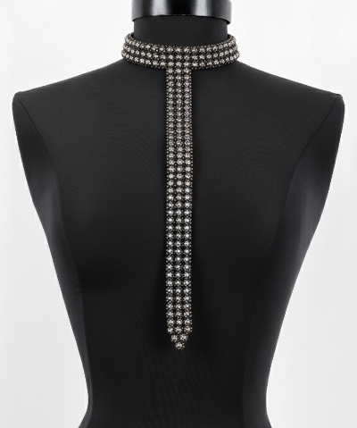 Signature Slim T-Choker Antique silver on a black mannequin against a white background by Object & Dawn.