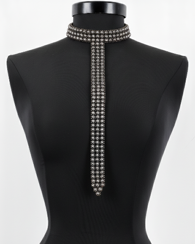 Signature Slim T-Choker Antique silver on a black mannequin against a white background by Object & Dawn.