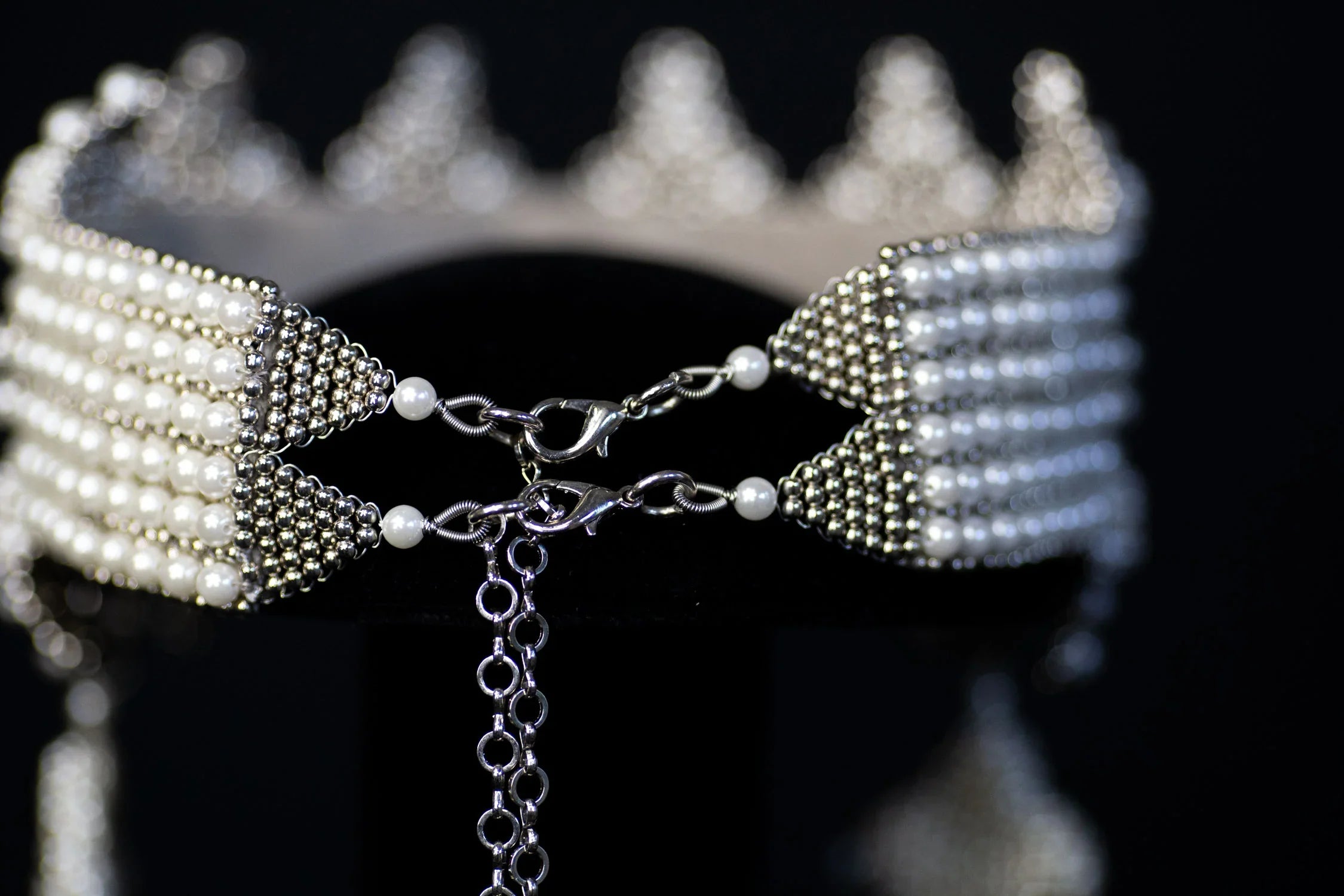 Handcrafted Modular Sappho Crown in pearl by Object and Dawn ghost image back view