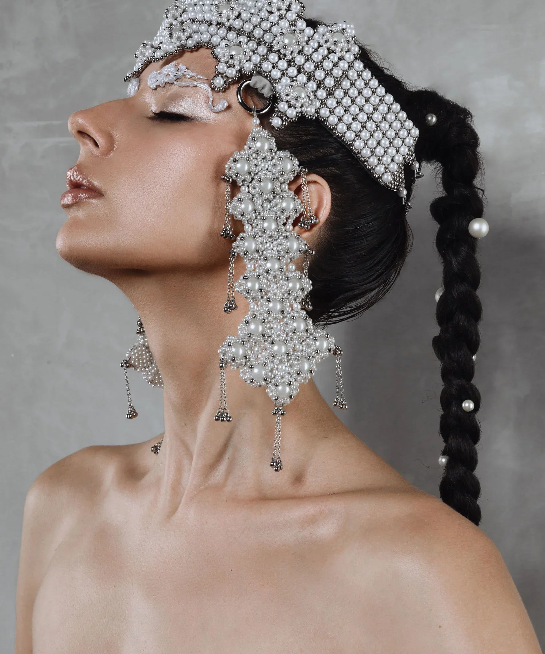 Handcrafted modular sappho crown in pearl with clusters by object and dawn