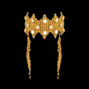 Beaded modular crown with clusters in gold by object and dawn ghost image, front view