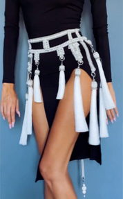 Amaya Garter Belt in Pearl with Removable Tassels