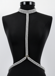 T-Choker Harness Silver by Object & Dawn on a black mannequin against a white background