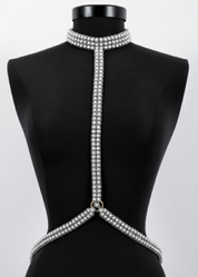 T-Choker Harness Silver by Object & Dawn on a black mannequin against a white background