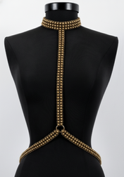 T-Choker Harness Antique Gold by Object & Dawn on a black mannequin against a white background