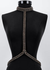T-Choker Harness Antique Silver by Object & Dawn  on a mannequin against a white background