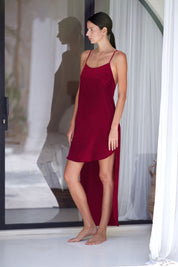 Tamoe Asymmetrical Silk Slip Dress, Burgundy