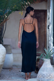 Tamoe Asymmetrical Silk Slip Dress in Black