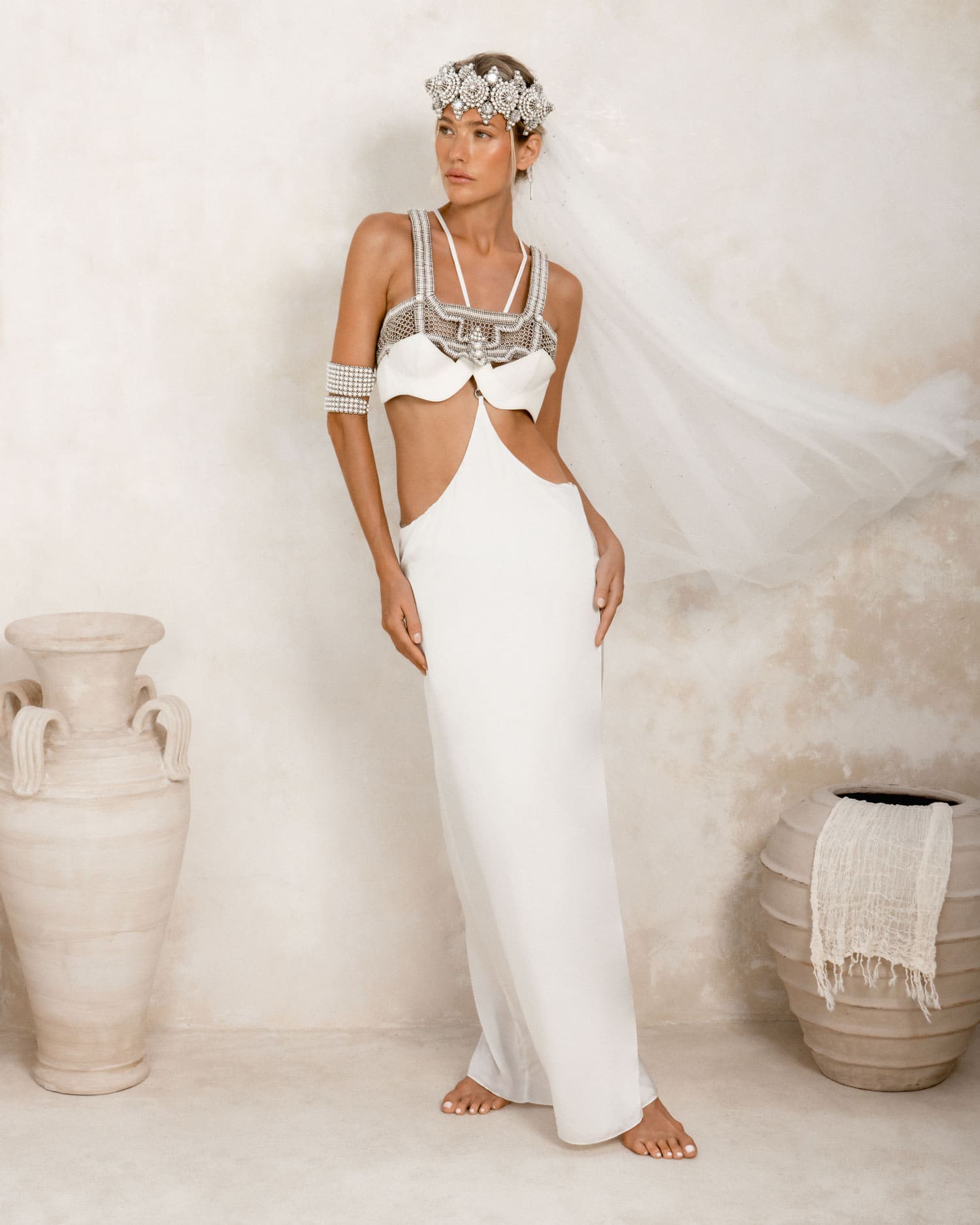 Khutulun Beaded Modular Top with Leather Balconette Bra –  4 Color Variants