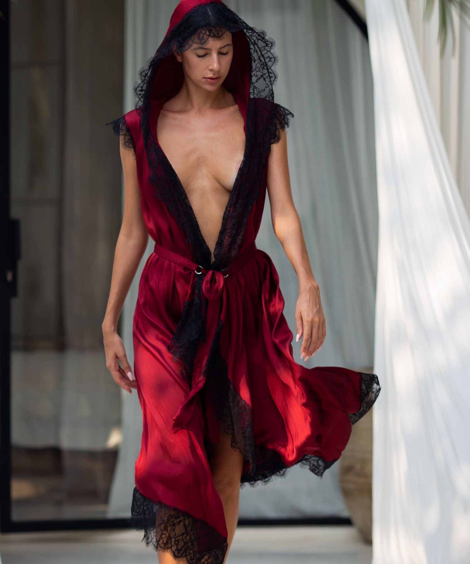 Teuta French Lace Trimmed Silk Robe - 2 Color Variants