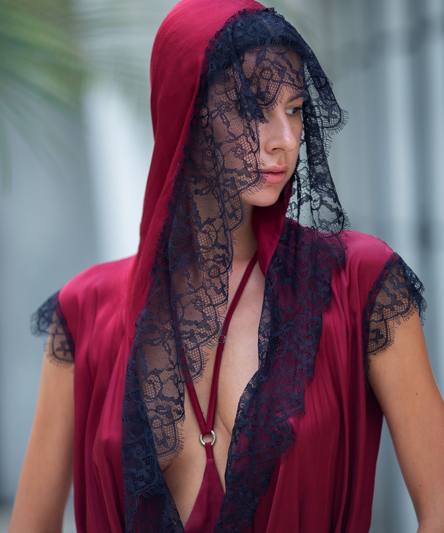 TEUTA_SLEEVELESS_LACE_HOODED_ROBE_BURGUNDY_BLACK_LACE_-_w_harness_skirt_-_front_closeup_of_lace.jpg