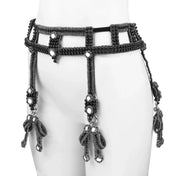 Object & Dawn Beaded Teuta Modular Belt with Amaya Bow in jet black, modular fashion, ghost image on mannequeen side view 