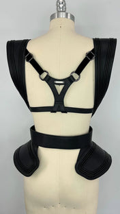 mannequin with premium leather tamoe 3d leather bodice in black by object and dawn back view