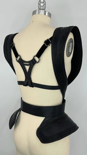 mannequin with premium leather tamoe 3d leather bodice in black by object and dawn