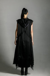woman in black teuta french lace premium silk black by object and dawn back view