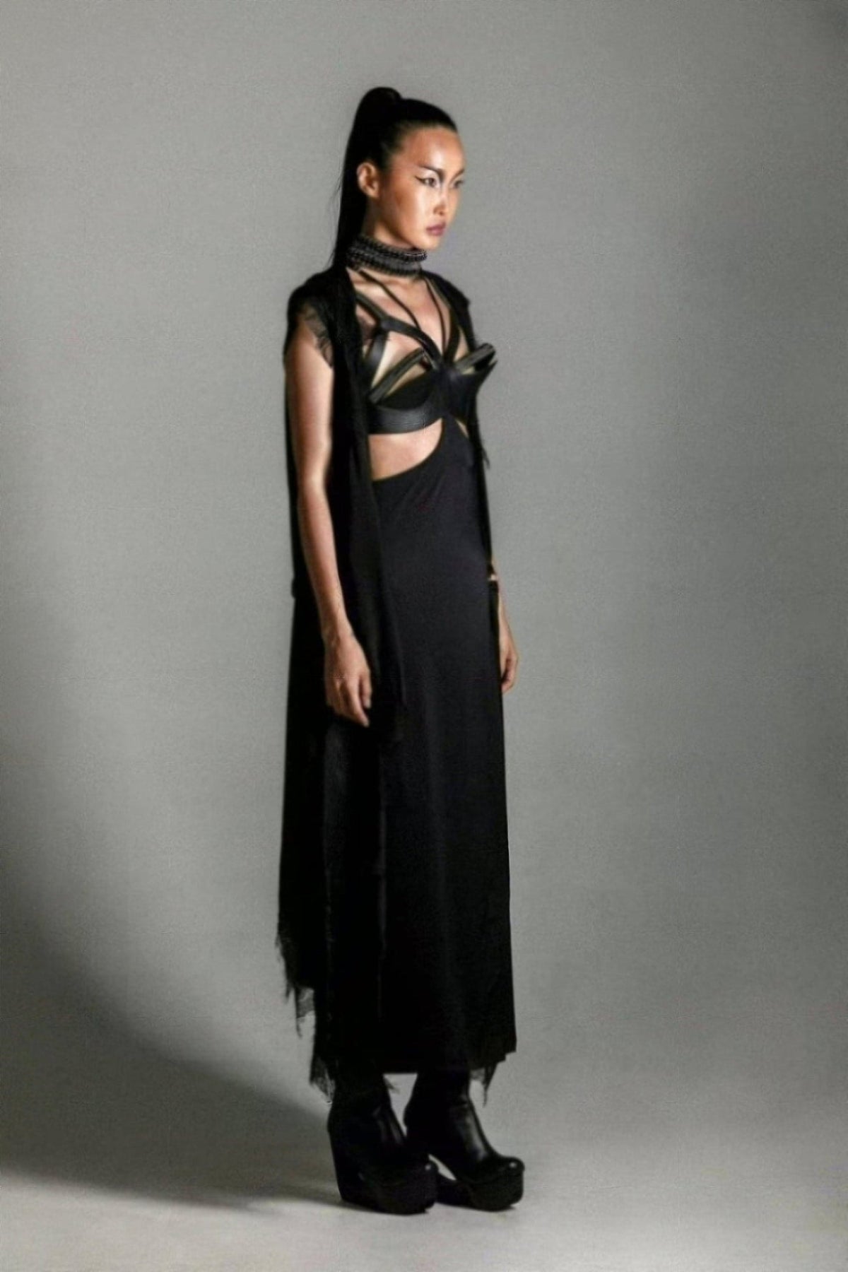 woman in black teuta french lace premium silk black by object and dawn