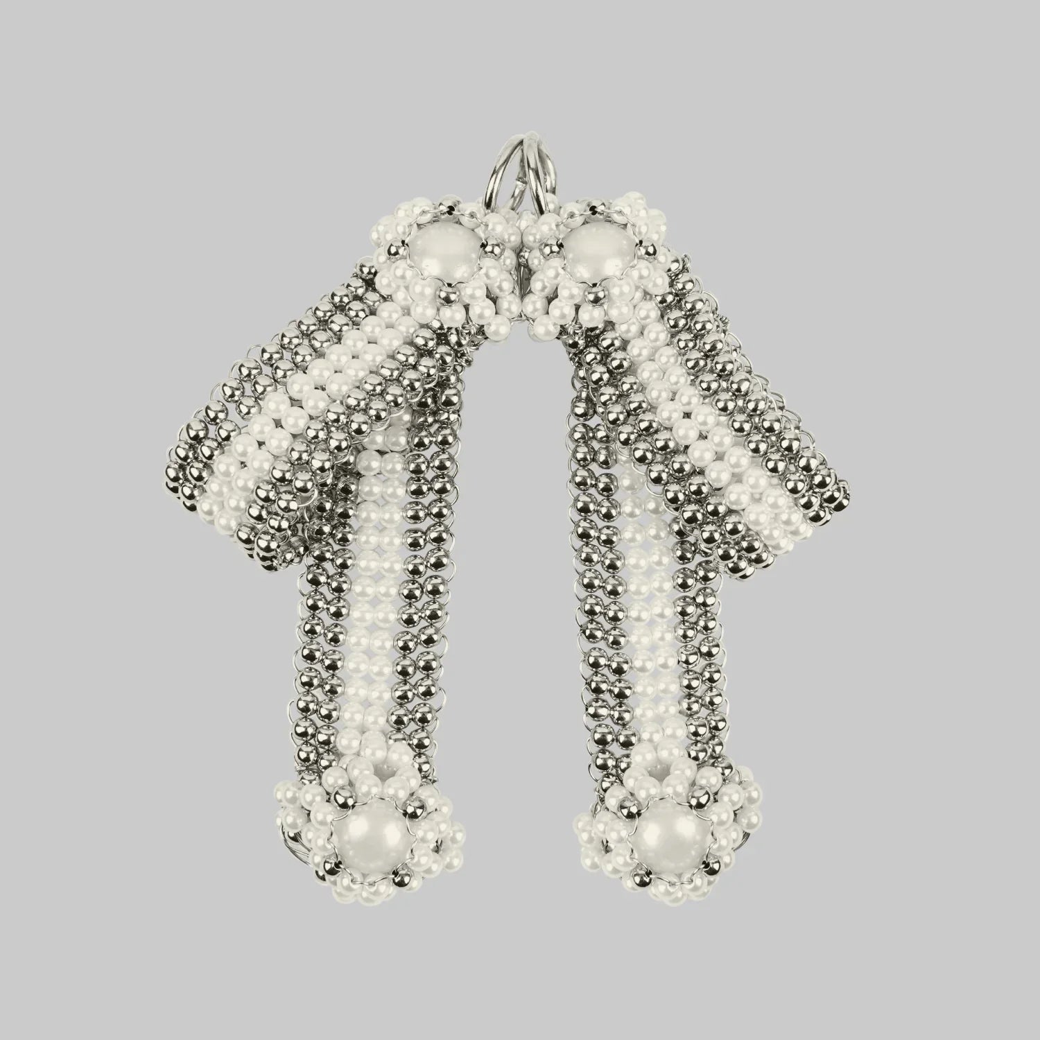 bow attachment frpm premium syntetic Japanese pearl with polymer metal beads silver by object and dawn
