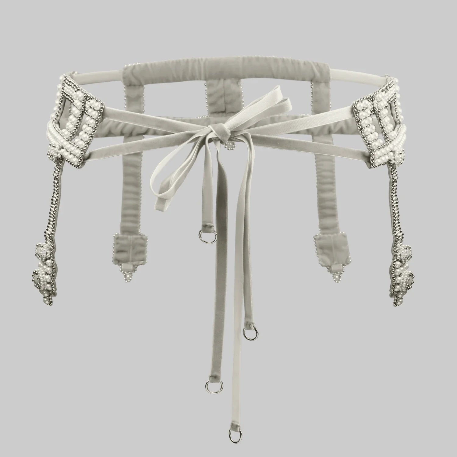 Beaded modular belt from syntetic japanese pearl with metal beads  without amaya bow ghost image back look by object and dawn