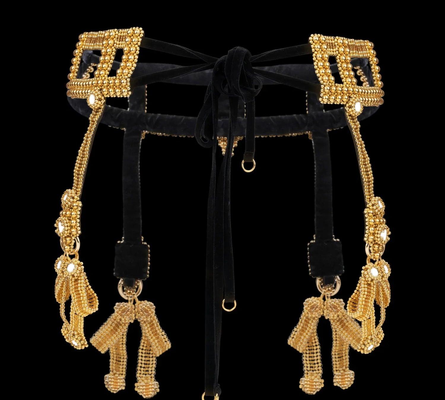 Object & Dawn Beaded Teuta Modular Belt with Amaya Bow in gold, modular fashion, ghost image back view 