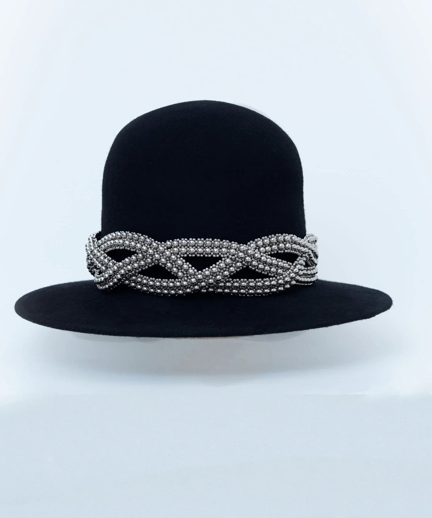 Object & Dawn Beaded modular hat accessory from polymer metal beads on neutral background