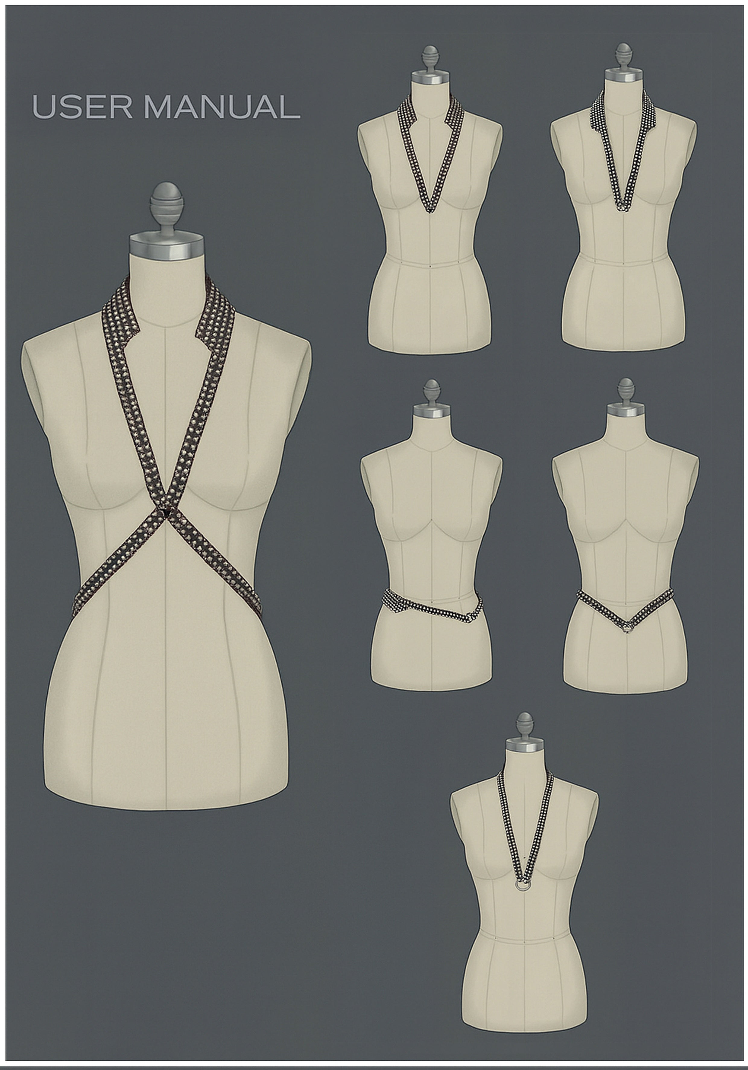 V-Neck Beaded Harness w/ Collar Stand - 6 Looks in 1