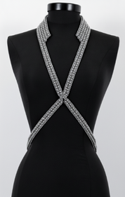 V-Necklace Harness by Object & Dawn on a mannequin against a white background