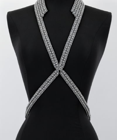 V-Necklace Harness by Object & Dawn on a mannequin against a white background
