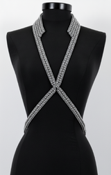 V-Neck Beaded Convertible Body Harness with Collar Stand