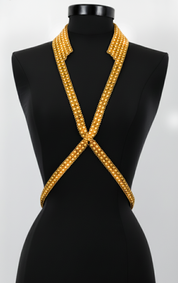 Mannequin wearing V-Necklace Harness gold by Object & Dawn on a white background