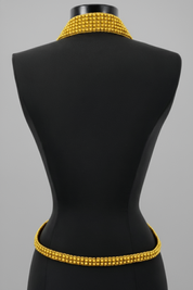 Mannequin wearing a X-Shape Harness Necklace by Object & Dawn against a gray background.