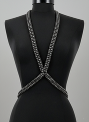X-Shape Harness Necklaceon a mannequin against a gray background by Object & Dawn