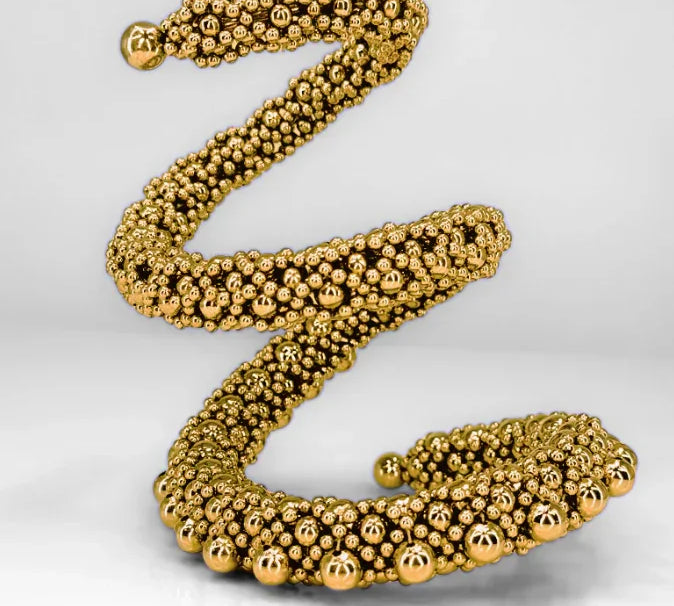 Beaded Zeitan Spiral Cuff in Gold, premium handcrafted accessory, beaded detail in white back ground by Object & Dawn