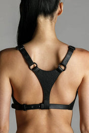 Object & Dawn embellished Zeitan Beaded Leather Bra Top, artisanal fashion accessory, back view