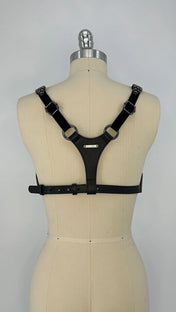 Object & Dawn embellished Zeitan Beaded Leather Bra Top, artisanal fashion accessory, back view