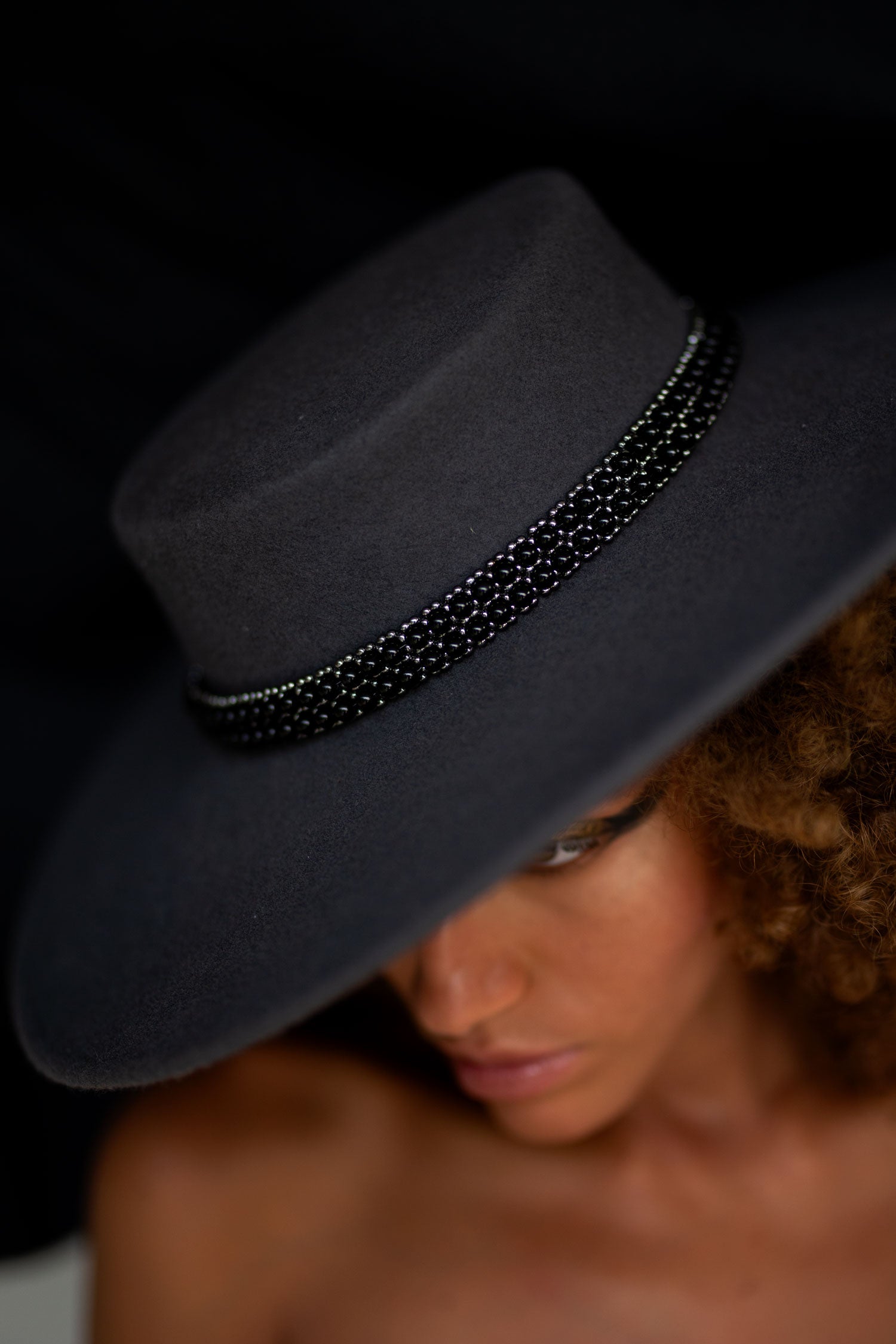 Jet Black Beaded Hatband