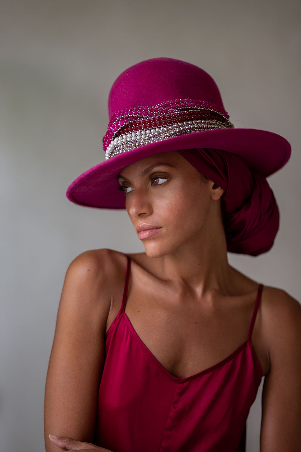 Erykah Domed Hat in Pink Wool Felt