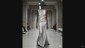 woman wear white long dress wear handcrafted signature modular t-choker in gold rom paris collection