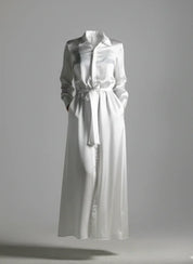 Anais Long Sleeve Silk Shirt Dress, White