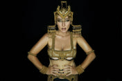 Object & Dawn Artemisia 4D Supple Cuff in gold, modular fashion, ghost image side view with headpiece and khutulun top