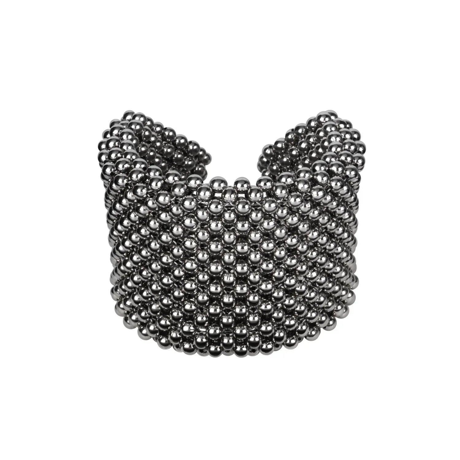 Object &amp; Dawn beaded wrist accessory in ivory, structured supple cuff with polymer metal beads, ghost image