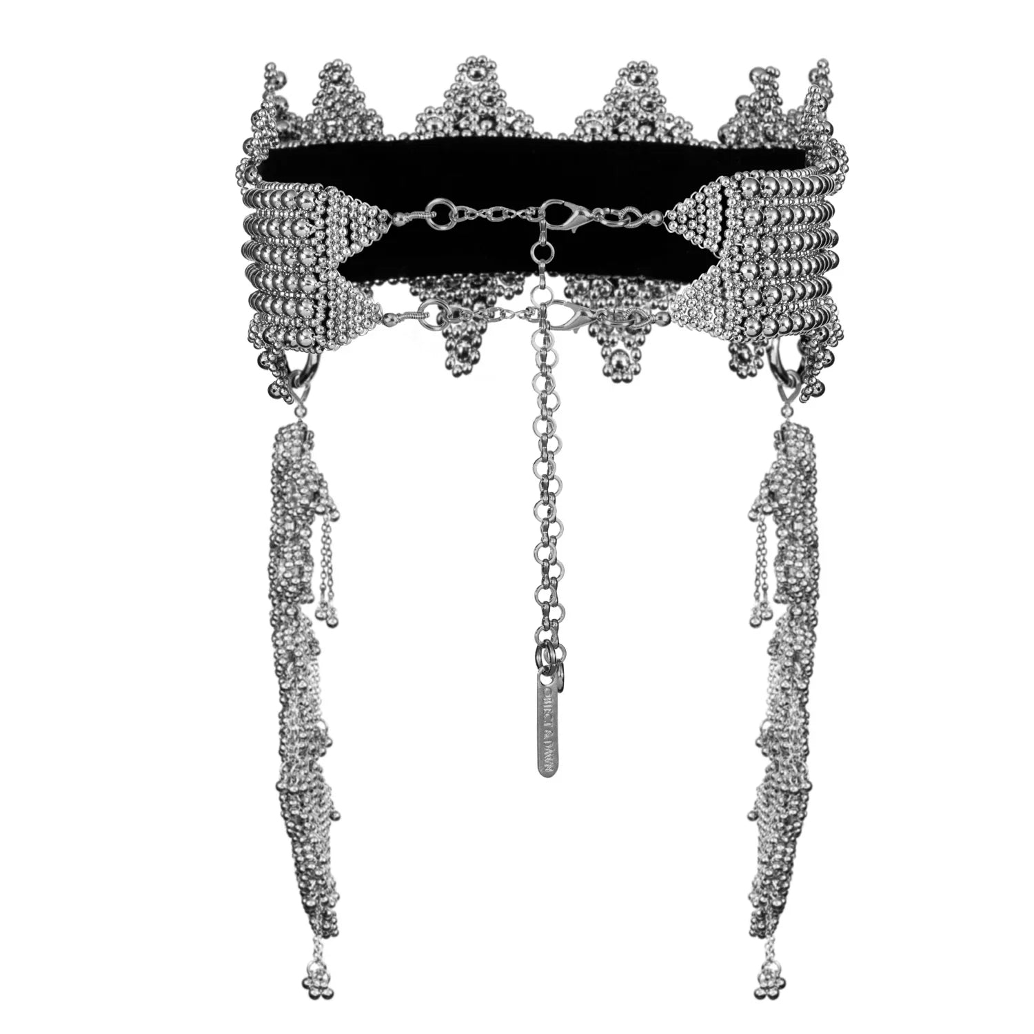 Beaded modular crown with clusters in silver by object and dawn ghost image, back view